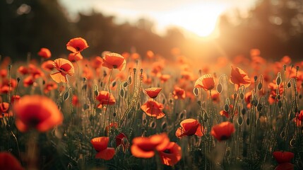 Poppy Field At Sunset