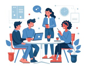 Business meeting flat people on presentation conference ilustration team seminar vector concept.