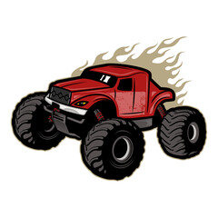 monster truck vector logo design inspiration, Design element for logo, poster, card, banner, emblem, t shirt. Vector illustration