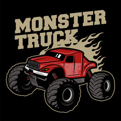 monster truck vector logo design inspiration, Design element for logo, poster, card, banner, emblem, t shirt. Vector illustration © SATURA