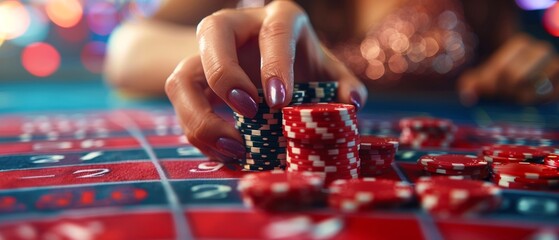 Woman Placing Bets on Roulette Table