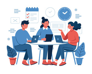 Business meeting flat people on presentation conference ilustration team seminar vector concept.