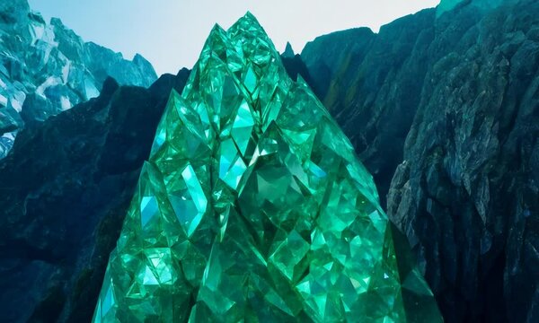 Formation of emerald crystals, their rich green color standing out vividly against the surrounding mineral backdrop