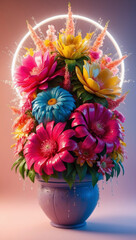 flowers in vase
A colorful bouquet of flowers in a vase, with a glowing halo above it.