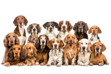 fourteen dogs on a white background