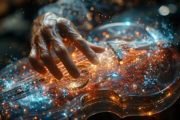 Illustrates the creative potential of holographic musical instruments, allowing musicians to interact with sound and light in new ways.