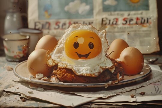 Evokes nostalgia with a vintage advertisement promoting the nutritional value of eggs in a playful way.
