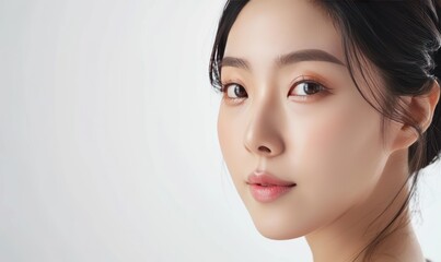 Fototapeta premium Beautiful woman with clear skin and dark hair.
