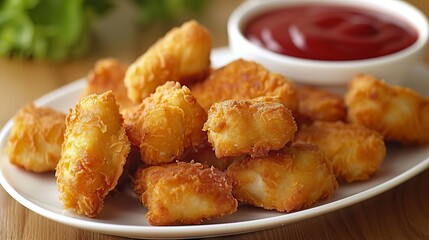 Crispy Fried Chicken Bites With Ketchup