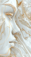 Elegant line art portrait against a marble texture.
