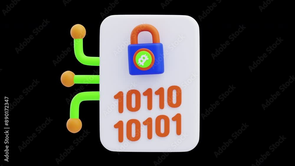 Poster 3d animation of encrypted data guarantees secure privacy | alpha channel