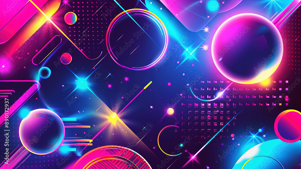 Wall mural vibrant neon colors in a dynamic abstract background in neogeo art style