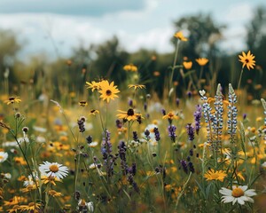 A peaceful meadow with bees