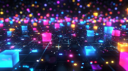 Obraz premium Neon Cubes On Grid