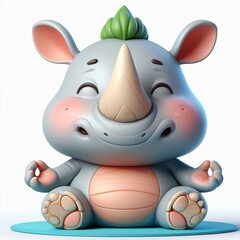 Cute Rhino Meditation Yoga Cartoon 3d Generative AI