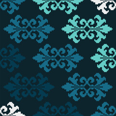 Cross Stitch pattern with Floral Designs. Traditional cross stitch needlework. Geometric Ethnic pattern, Embroidery, Textile ornamentation, fabric, Hand stitched pattern, Cultural stitching pixel art.