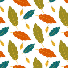 Obraz premium Leaves pattern, autumn background, vector flat