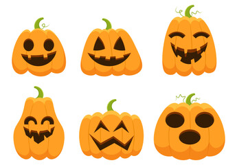 Set of scarry halloween pumpkin collection clipart illustration sticker 