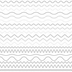Black wave line and wavy zigzag seamless pattern lines isolated on white background. Vector illustration with editable stroke