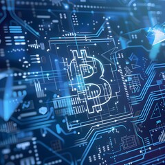 Obraz premium A digital Euro currency symbol with circuitry and data elements on an abstract blue and white technological background, illustrating the concept of digital finance 