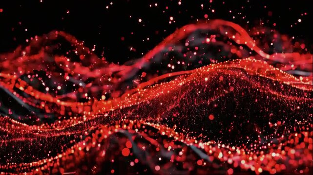 Abstract background, red wave particles in the black background 4K