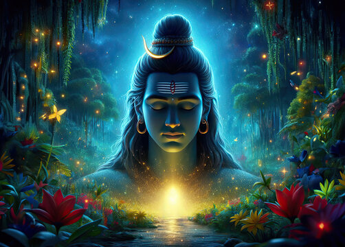 lord shiva meditation in forest,yogi, shivratri, blue night, enlightenment ,hindu god,abstract wallpaper