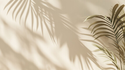 Palm leaves on beige background