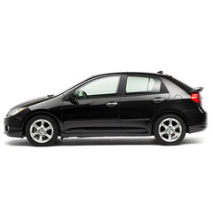 A highresolution image showcases a modern black compact hatchback car with contemporary design for efficient road travel. It features a sleek and stylish look in metallic color