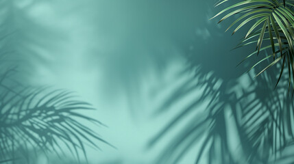 Palm leaves on pastel teal background