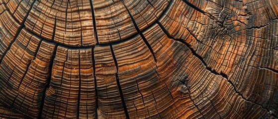 Panoramic close-up, high detail scan of oak tree rings texture, Generative AI