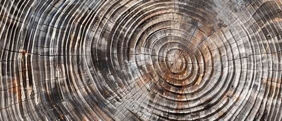 Fototapeta premium Panoramic close-up, high detail scan of pine tree rings texture, Generative AI