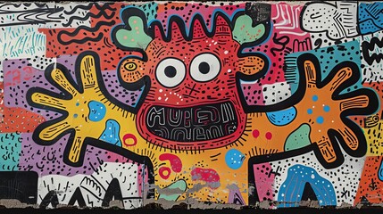 Obraz premium Colorful Graffiti Monster on Wall