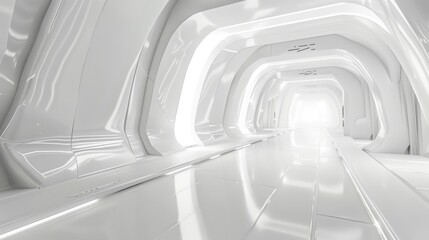 Obraz premium A long, narrow, white hallway with a bright light shining down on it