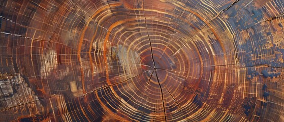 Panoramic close-up, high detail scan of teak tree rings texture, Generative AI 