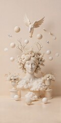 Roman concept Background, A white statue of a woman with a bird on her head