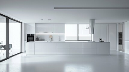 Fototapeta premium A large white kitchen with a window and a stove