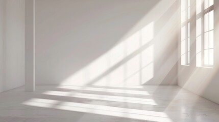 A large, empty room with a window that lets in sunlight