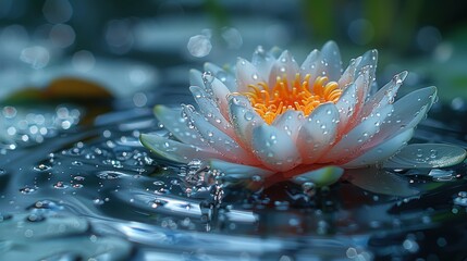 A serene splash of water with floating lotus petals, symbolizing tranquility and peace of mind