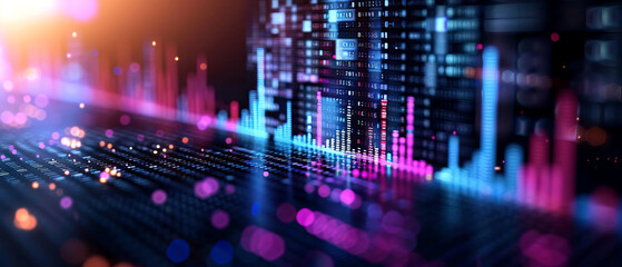 Futuristic digital music equalizer in 3D, 3D background music, vibrant and hightech