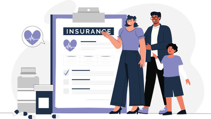 Family Safety Concept Insurance Policy Flat Illustration