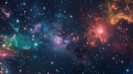 Fototapeta premium Marvel at a distant galaxy, where colorful nebulae swirl amidst twinkling stars in the vastness of space.