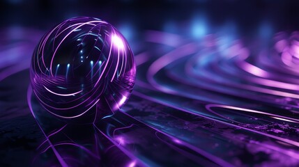 A purple ball is floating on a dark blue surface