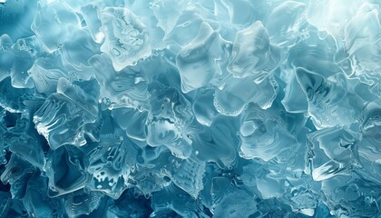 Obraz premium A close-up abstract image of translucent ice crystals with a cool blue tint, creating a chilling and intricate texture.