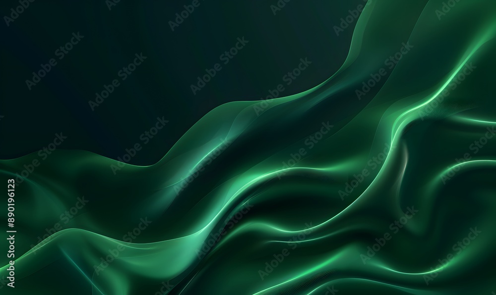 Wall mural Abstract background dark green waves, Generative AI