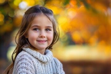 Fototapeta premium Child in the autumn park. Children play outdoors while hiking in the forest