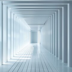 Obraz premium Empty Corridor With Geometric White Walls, Long Hallway in Minimal Modern Architectural design