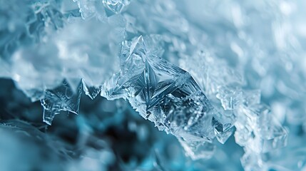 Abstract close-up of ice, highlighting intricate textures and cool tones 