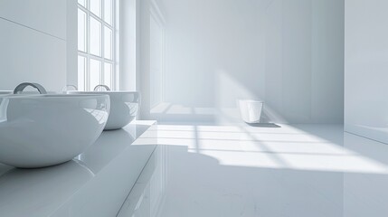 A bathroom with two sinks and a toilet