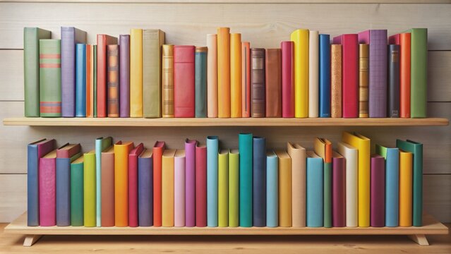 Vibrant stacks of assorted literature in varied hues against a subtle background with slight shadows and soft, warm lighting.