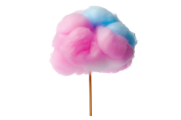 Cotton candy on a stick with vibrant colores isolated on the transparent background